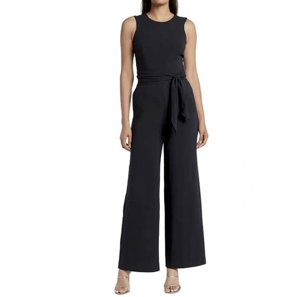 Eliza J Black Wide Leg Jumpsuit Tie Waist Sleeveless Crepe Size 2